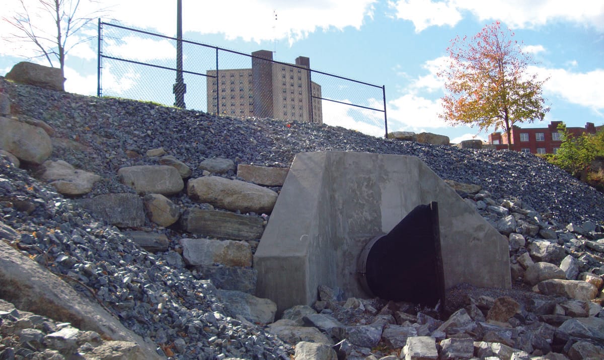 Completed BWSC Drainage Outfall 061 rehabilitation, Charlestown, MA.
